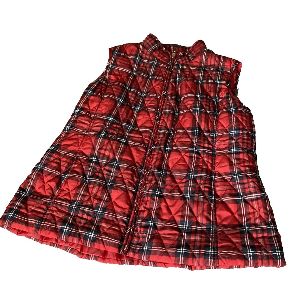 Croft & Barrow Red Plaid Quilted Puffer Cape Poncho Womens Large‎